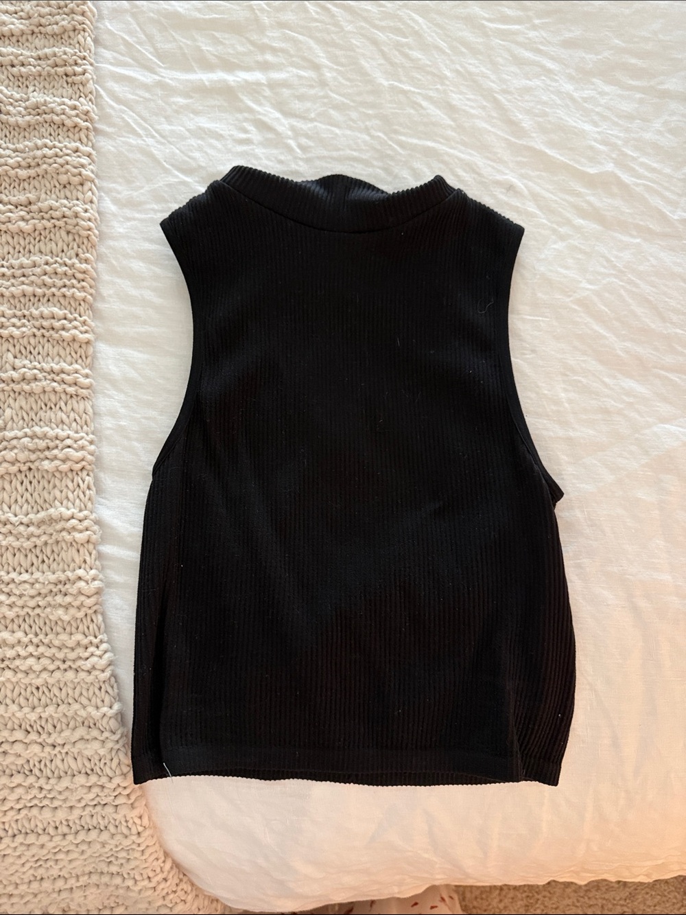 Zara Sleeveless Ribbed Mock Neck Top - Black